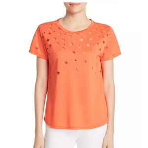 SCOTCH & SODA Floral Burnout Tee XL Orange Hi Low